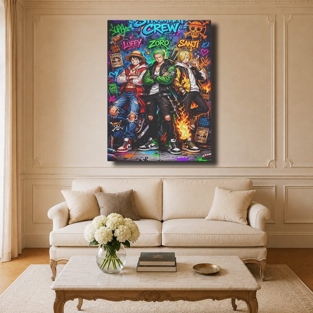 Tableau Manga Salon Équipage Chapeau de Paille Graffiti
