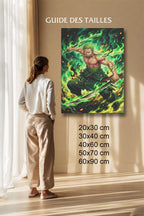 Tableau Manga Salon Zoro Trois Épées Flammes Vertes