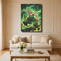 Tableau Manga Salon Zoro Trois Épées Flammes Vertes