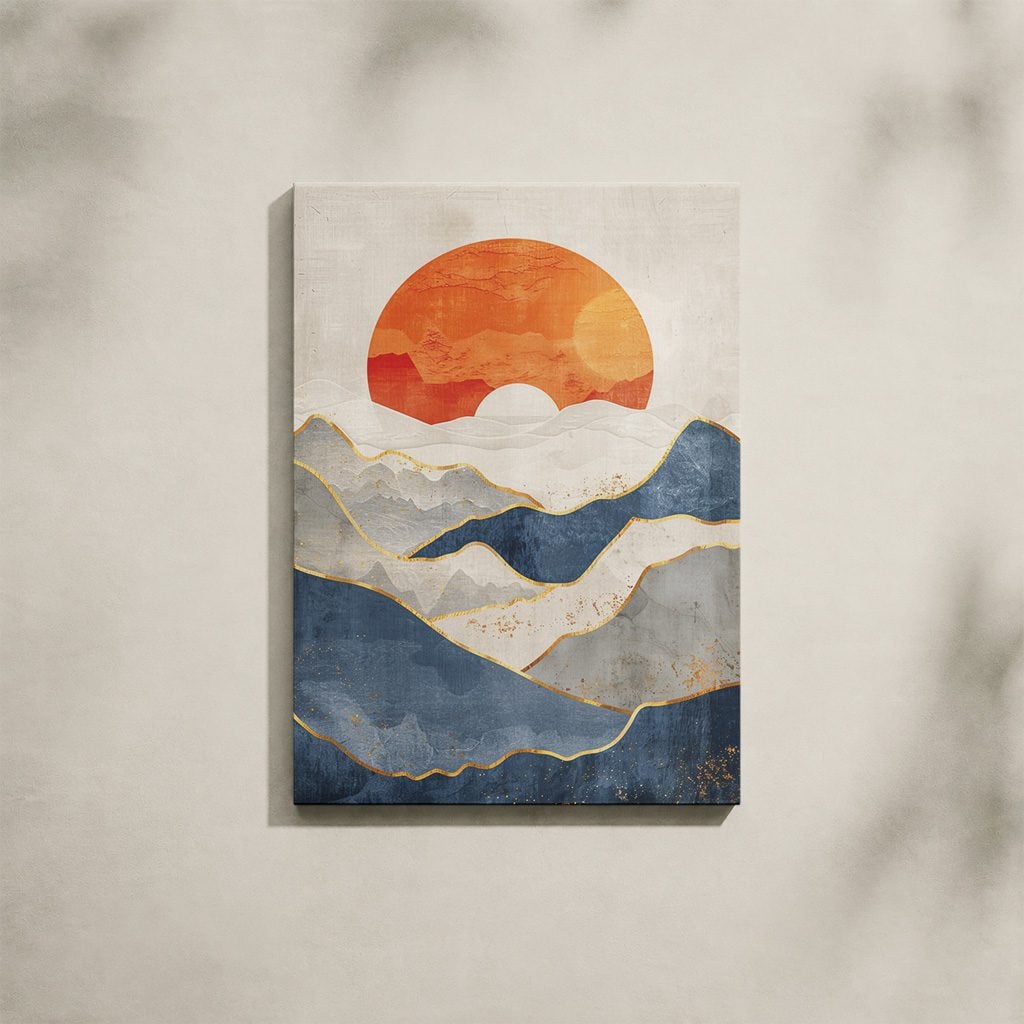 Tableau Paysage Salon Montagnes Soleil IA Poster