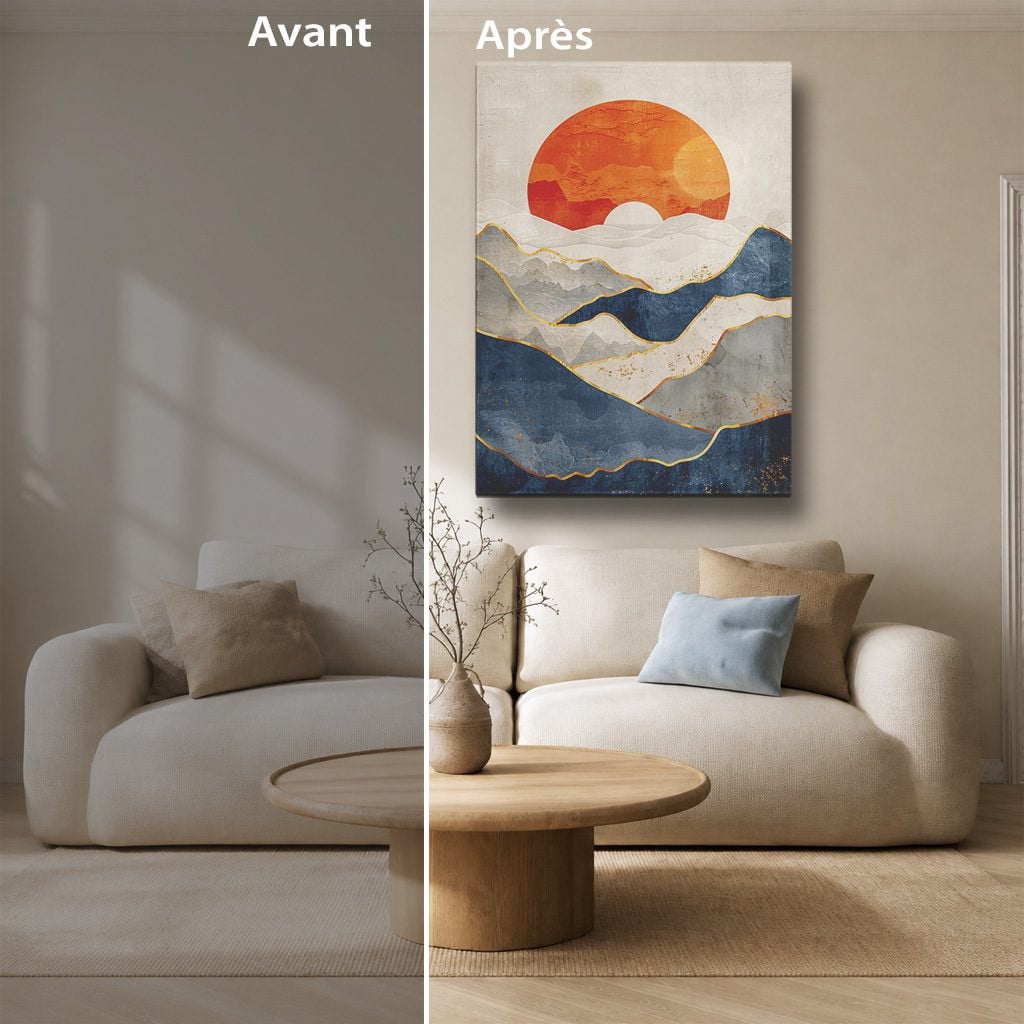 Tableau Paysage Salon Montagnes Soleil IA Poster
