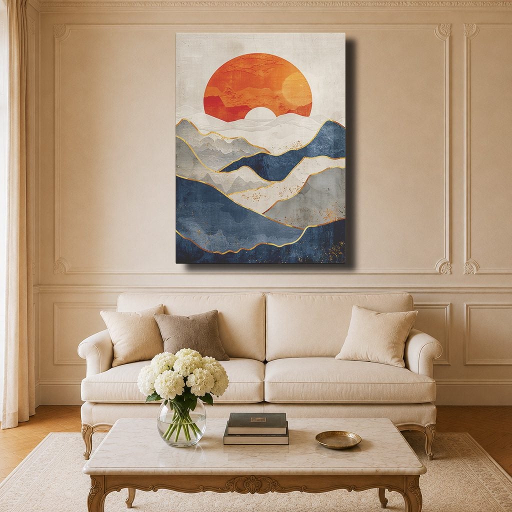 Tableau Paysage Salon Montagnes Soleil IA Poster