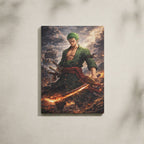 Tableau Manga Salon Zoro Katana Enflammé Bateau Pirate