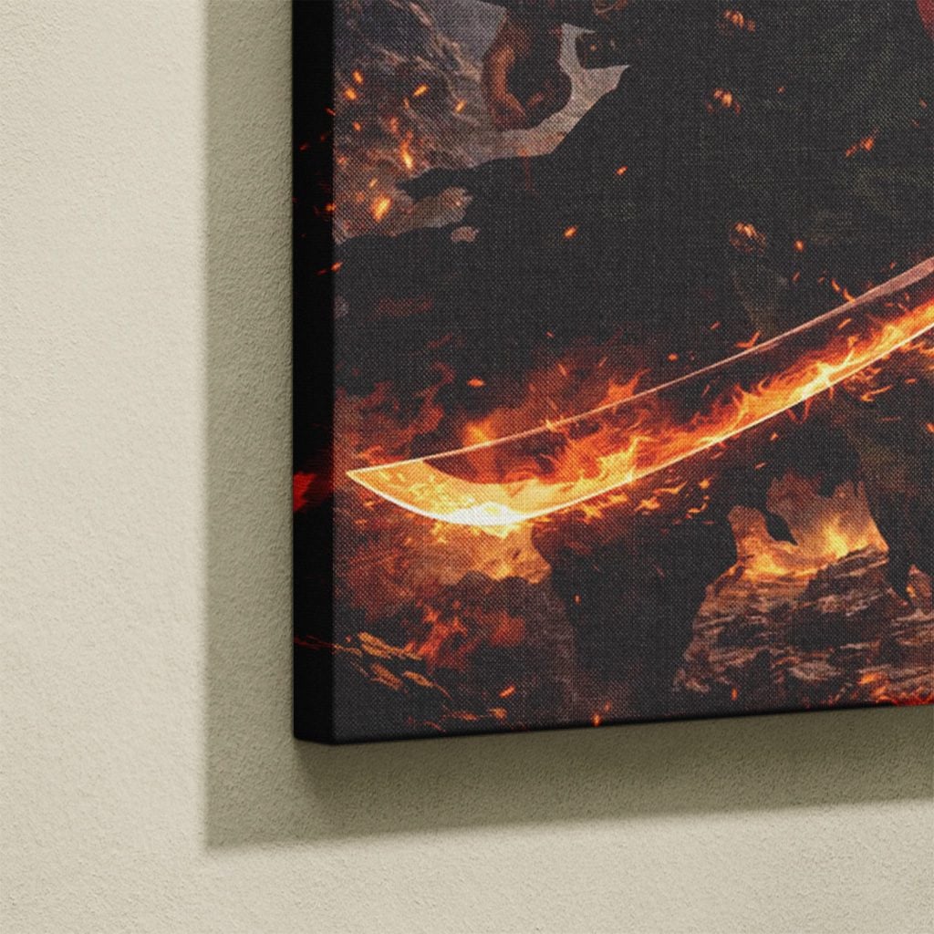 Tableau Manga Salon Zoro Katana Enflammé Bateau Pirate