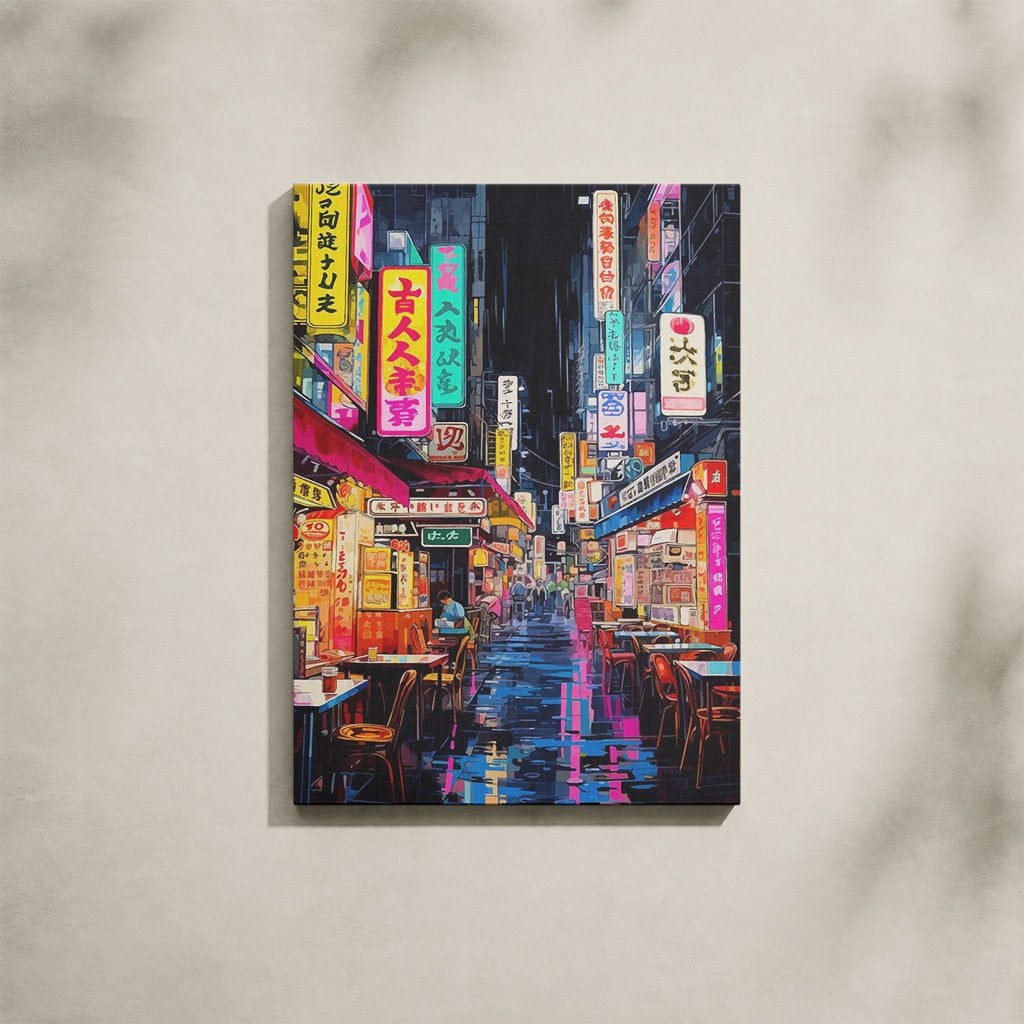 Tableau Cyberpunk Salon Ruelle Nuit Néon Tokyo