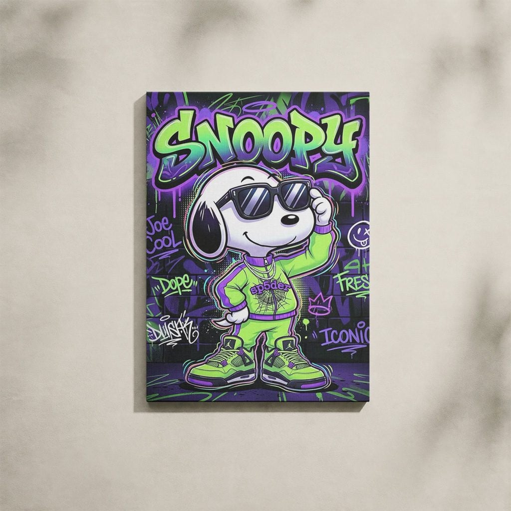 Tableau Cartoon Salon Snoopy Joe Cool Graffiti Néon