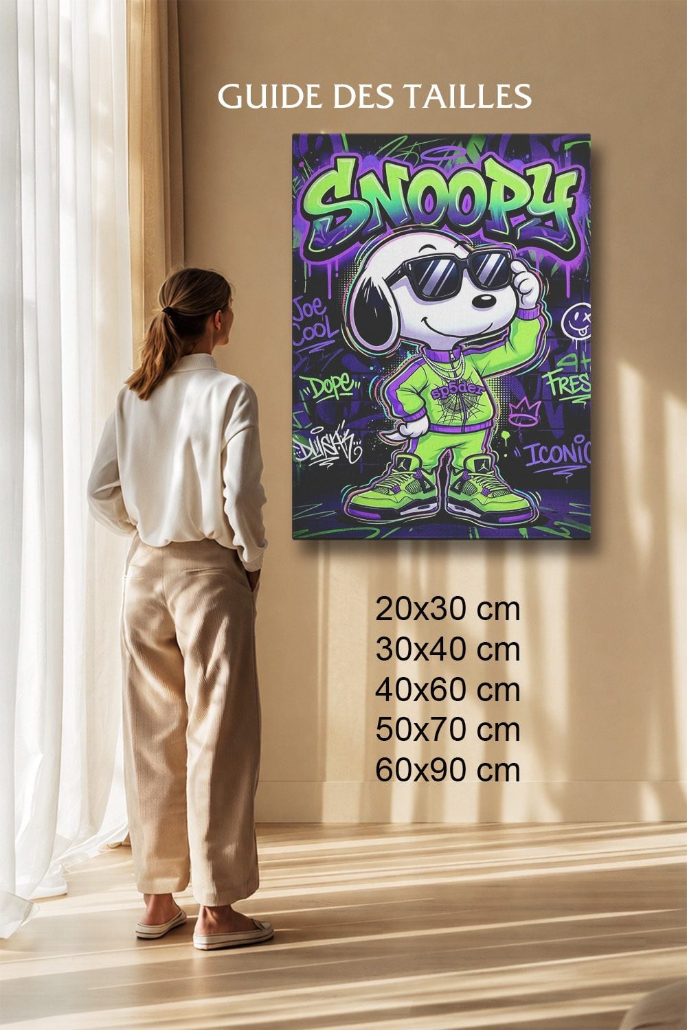 Tableau Cartoon Salon Snoopy Joe Cool Graffiti Néon