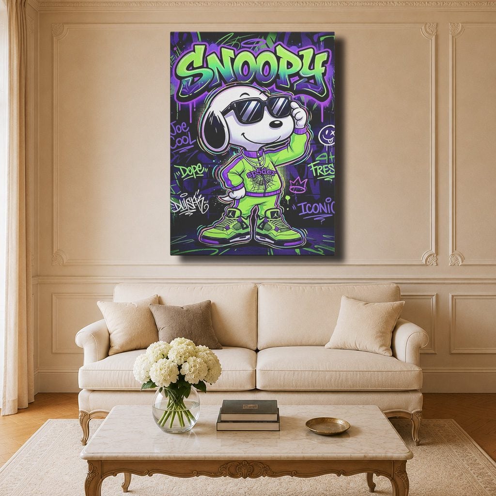 Tableau Cartoon Salon Snoopy Joe Cool Graffiti Néon