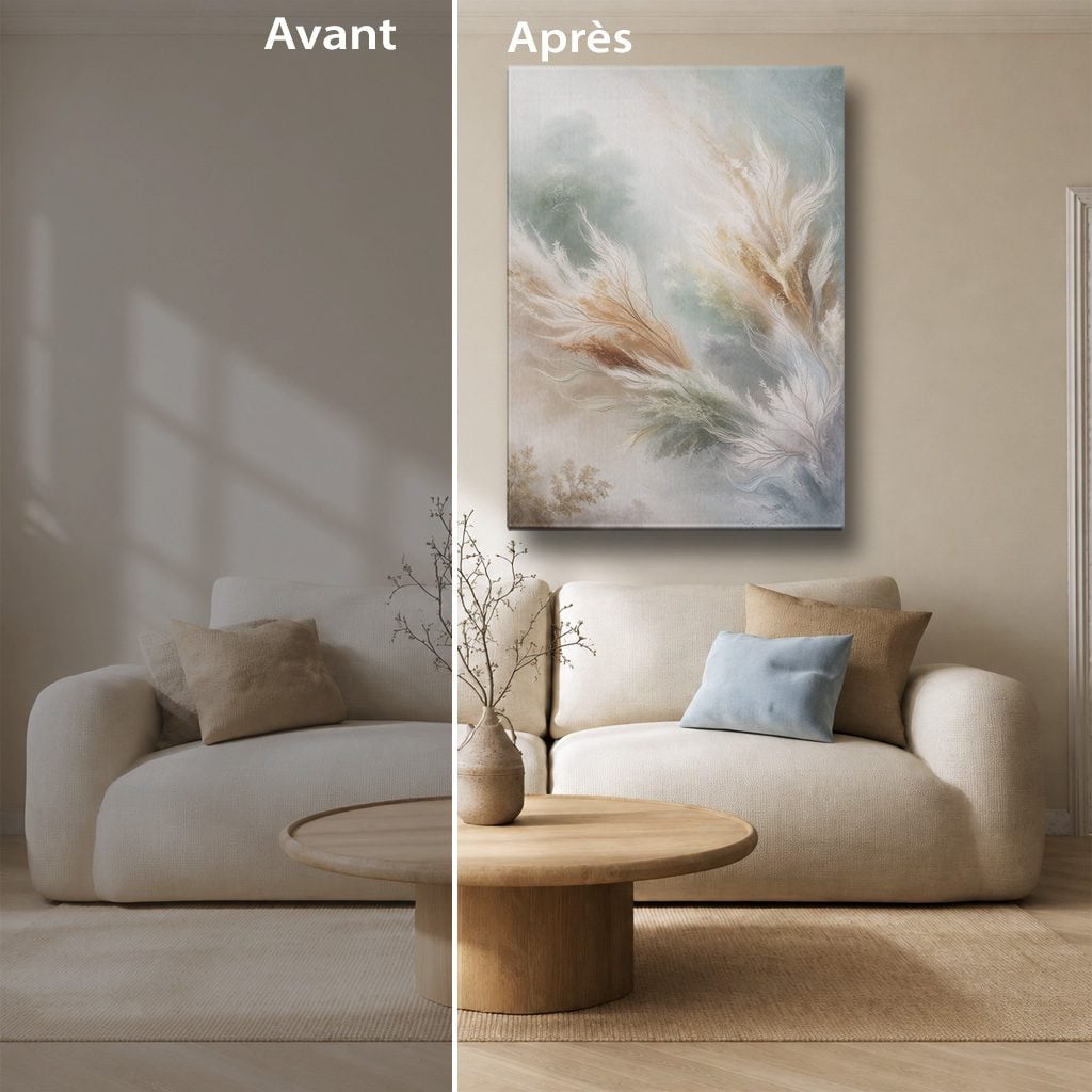 Tableau Nature Salon Herbes de Pampa Tons Neutres