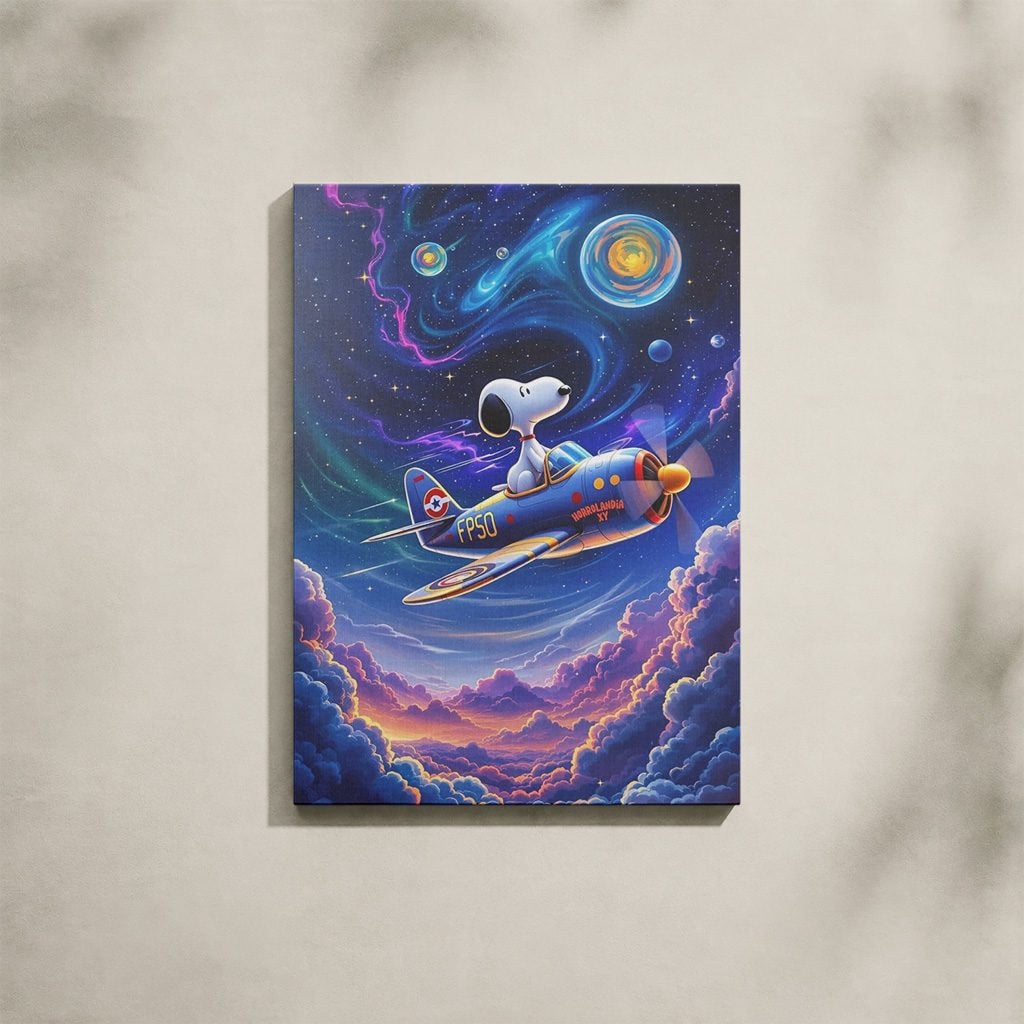 Tableau Cartoon Salon Snoopy Pilote Galaxie Cosmique