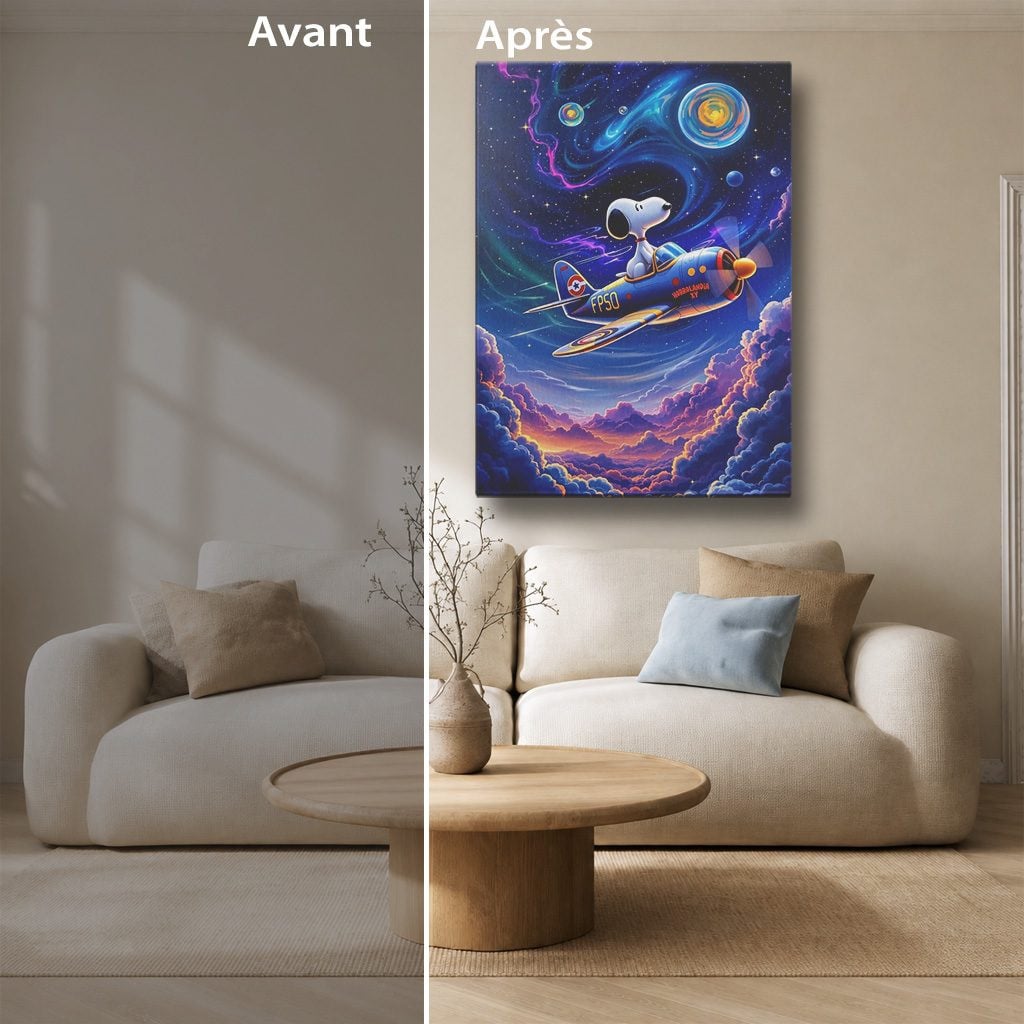Tableau Cartoon Salon Snoopy Pilote Galaxie Cosmique