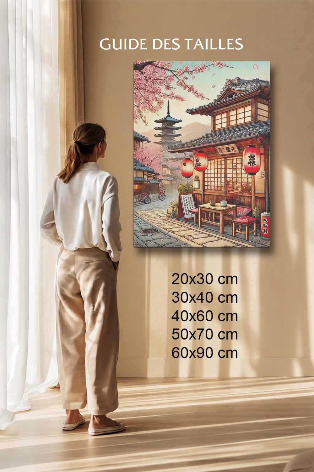 Tableau Japonais Salon Sakura Pagode Rue Traditionnelle