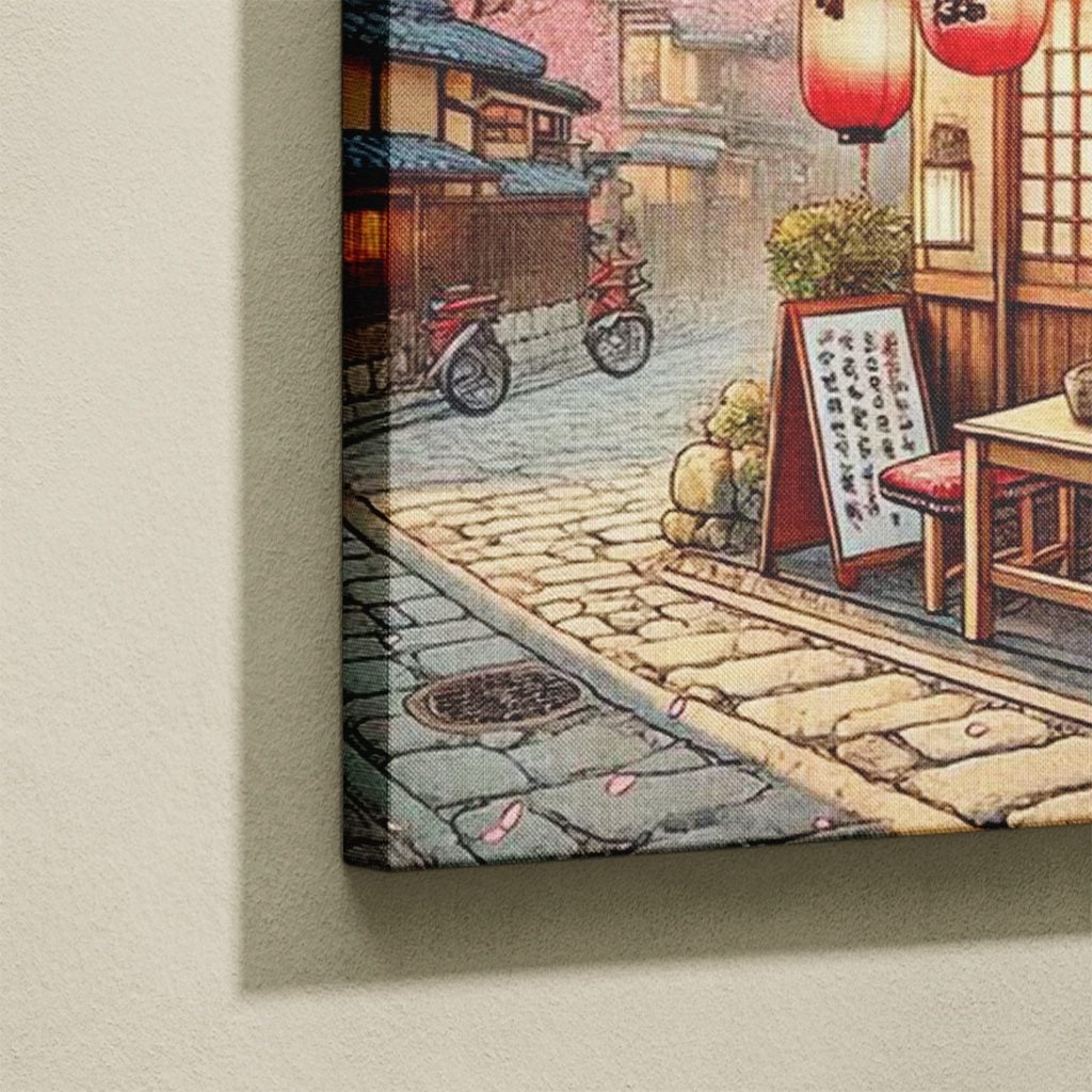 Tableau Japonais Salon Sakura Pagode Rue Traditionnelle