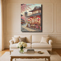 Tableau Japonais Salon Sakura Pagode Rue Traditionnelle