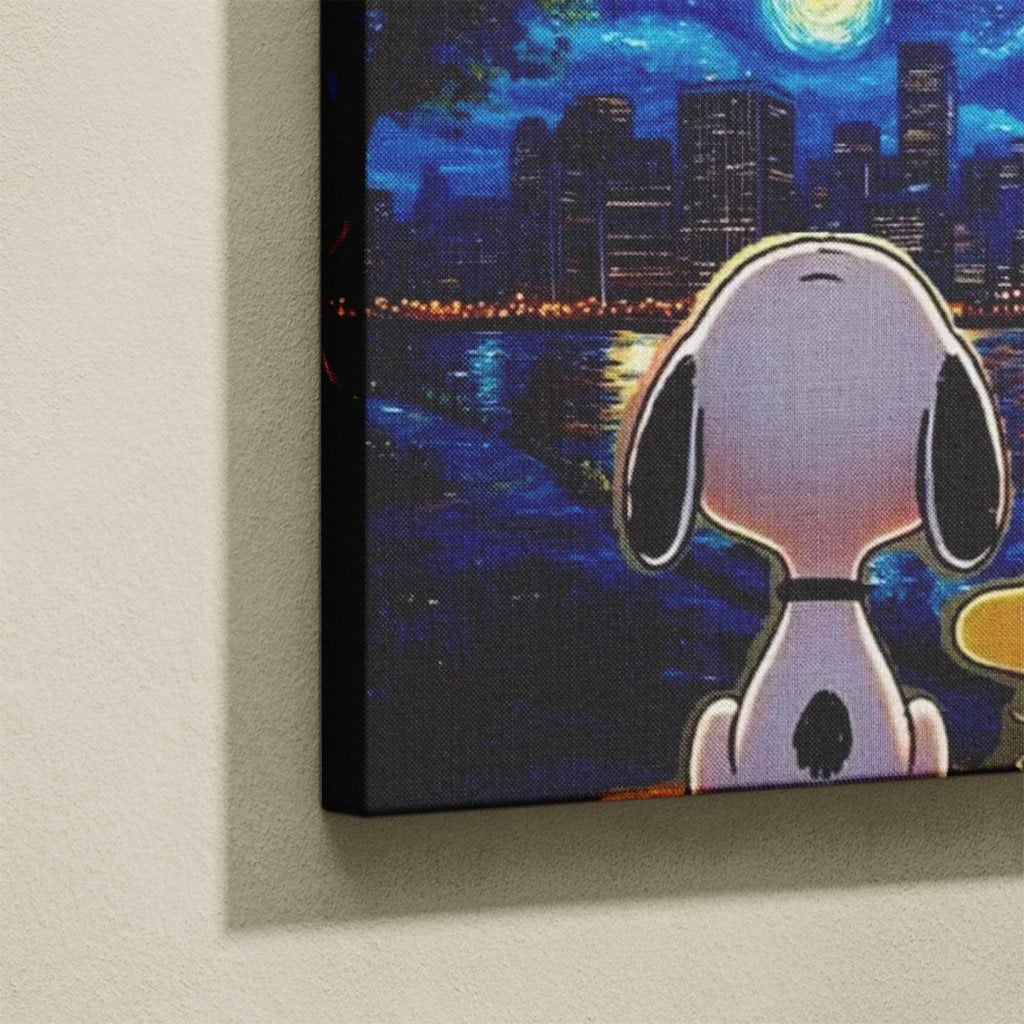 Tableau Cartoon Salon Snoopy Nuit Étoilée Style Van Gogh