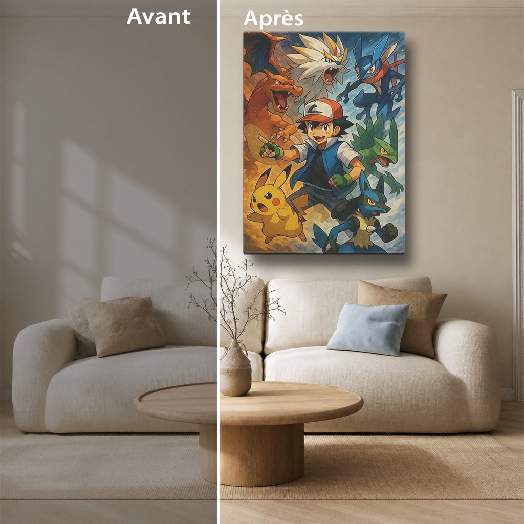 Tableau Anime Salon Sacha Équipe Starters Pokémon Poster