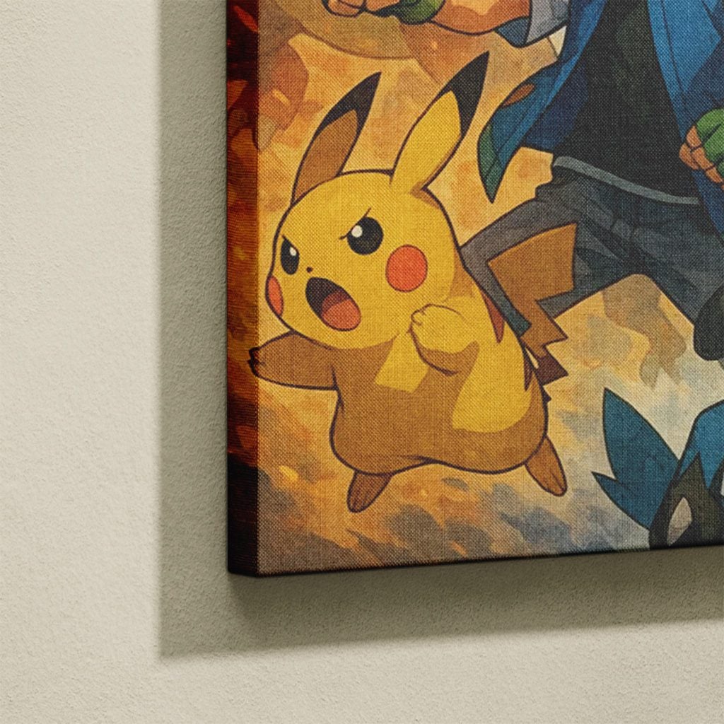 Tableau Anime Salon Sacha Équipe Starters Pokémon Poster