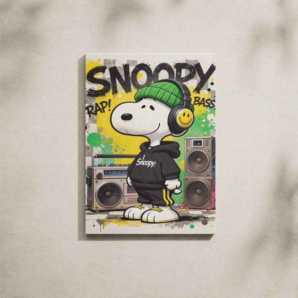 Tableau Cartoon Salon Snoopy Hip-Hop Écouteurs Boombox
