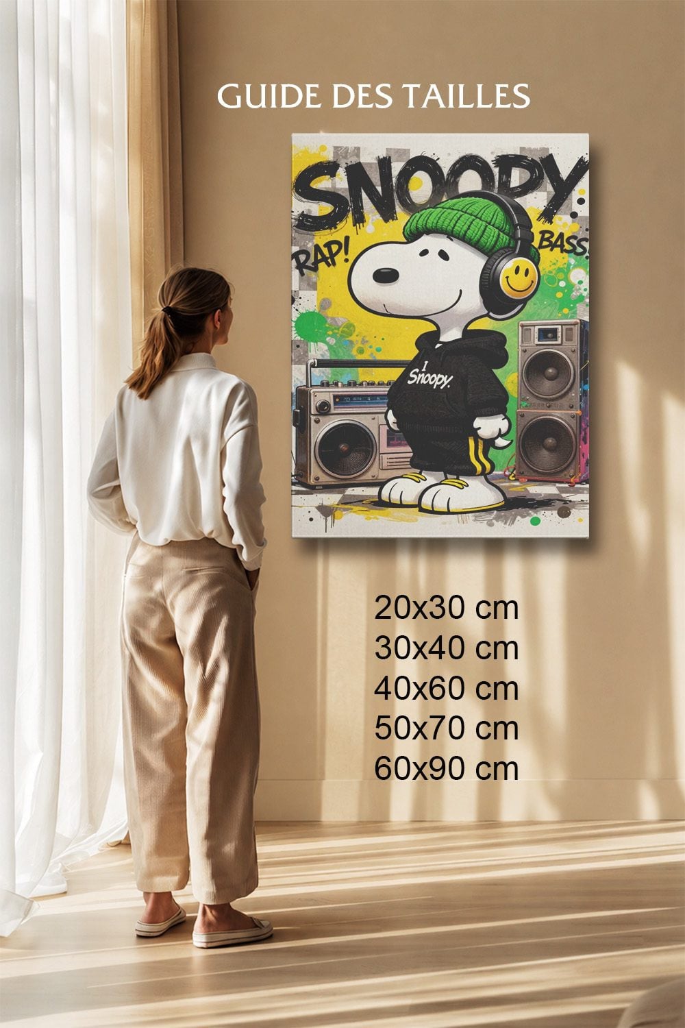 Tableau Cartoon Salon Snoopy Hip-Hop Écouteurs Boombox