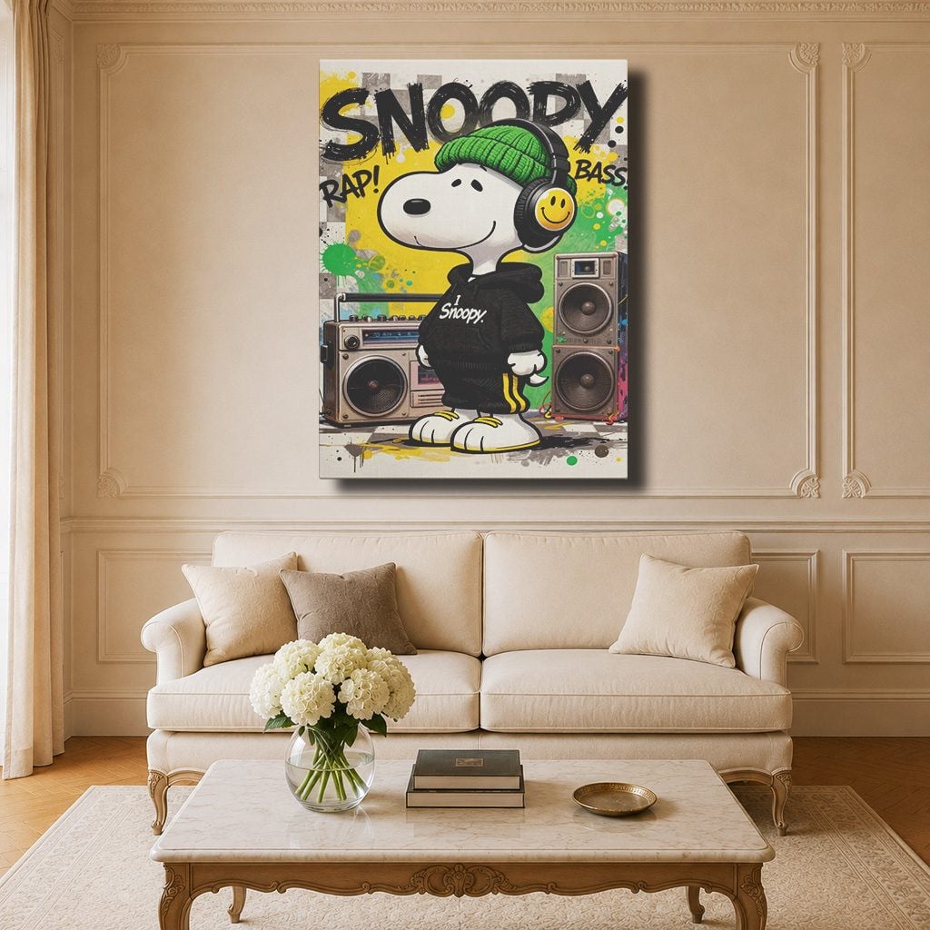 Tableau Cartoon Salon Snoopy Hip-Hop Écouteurs Boombox