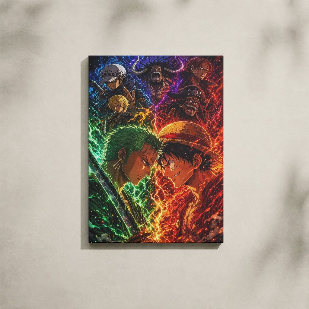 Tableau Manga Salon Zoro Luffy Kaido Shanks