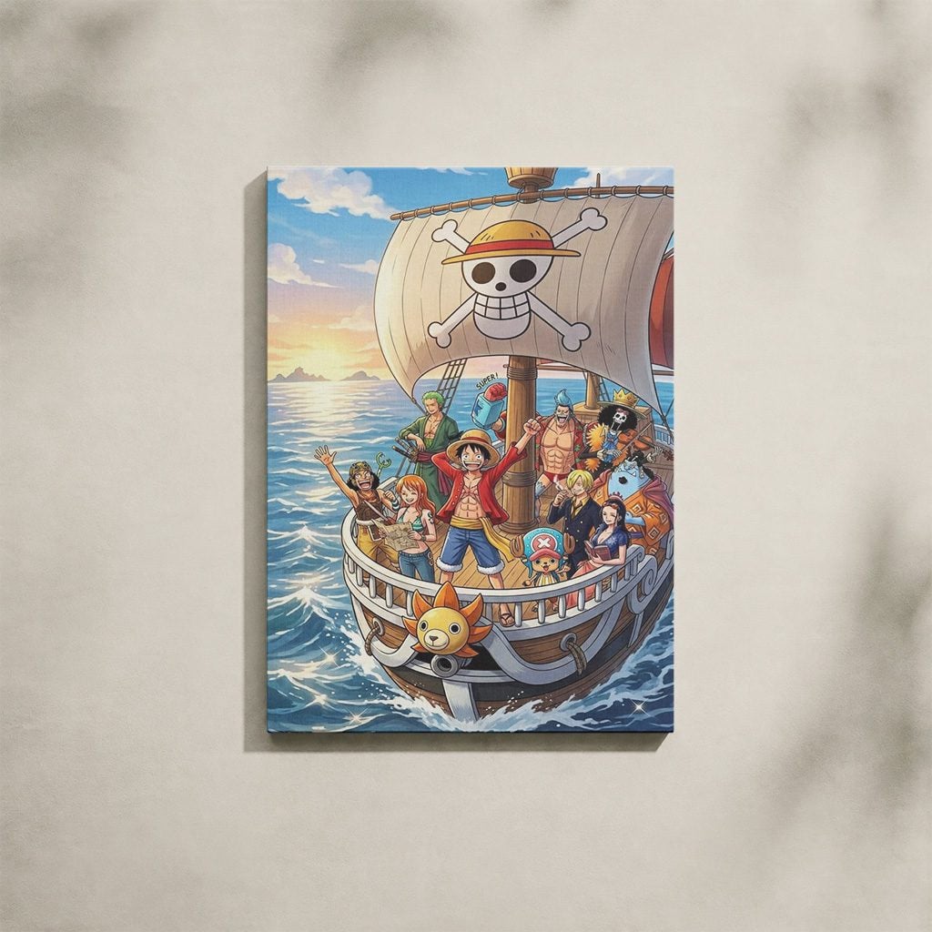 Tableau Manga Salon Thousand Sunny Voile Coucher de Soleil