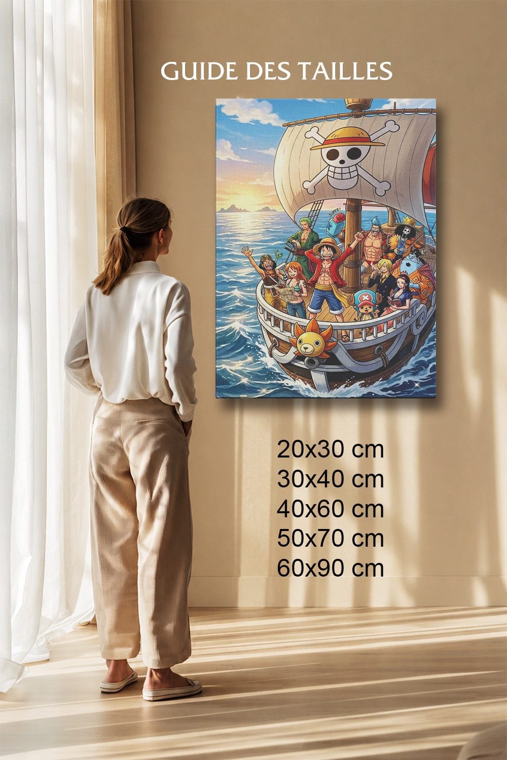 Tableau Manga Salon Thousand Sunny Voile Coucher de Soleil