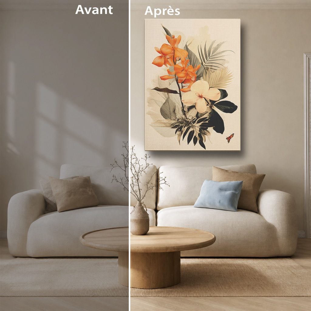 Tableau Botanique Salon Collage Végétal Fond Beige