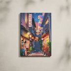Tableau Japonais Salon Ruelle Lofi Lanternes Crépuscule