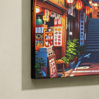 Tableau Japonais Salon Ruelle Lofi Lanternes Crépuscule