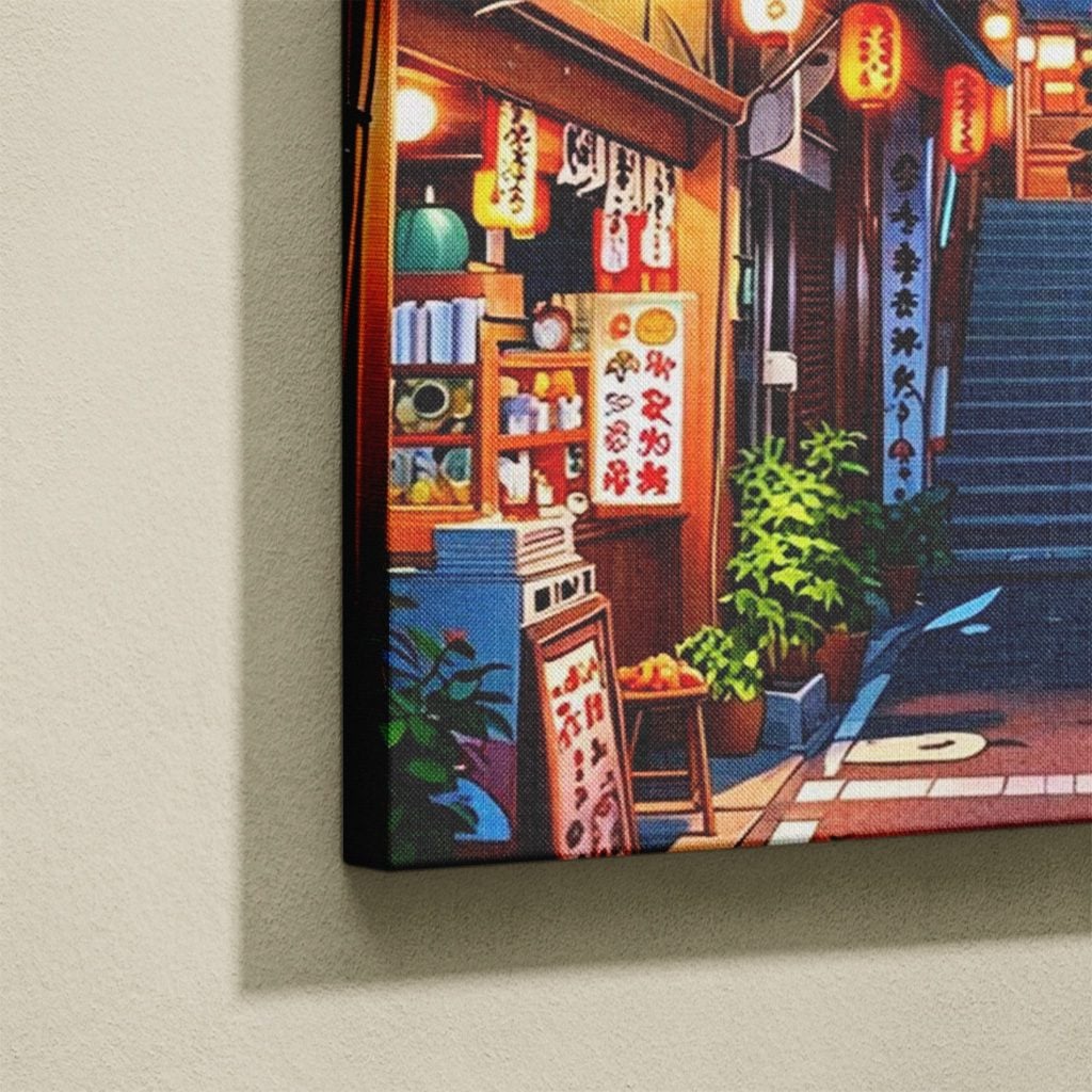 Tableau Japonais Salon Ruelle Lofi Lanternes Crépuscule