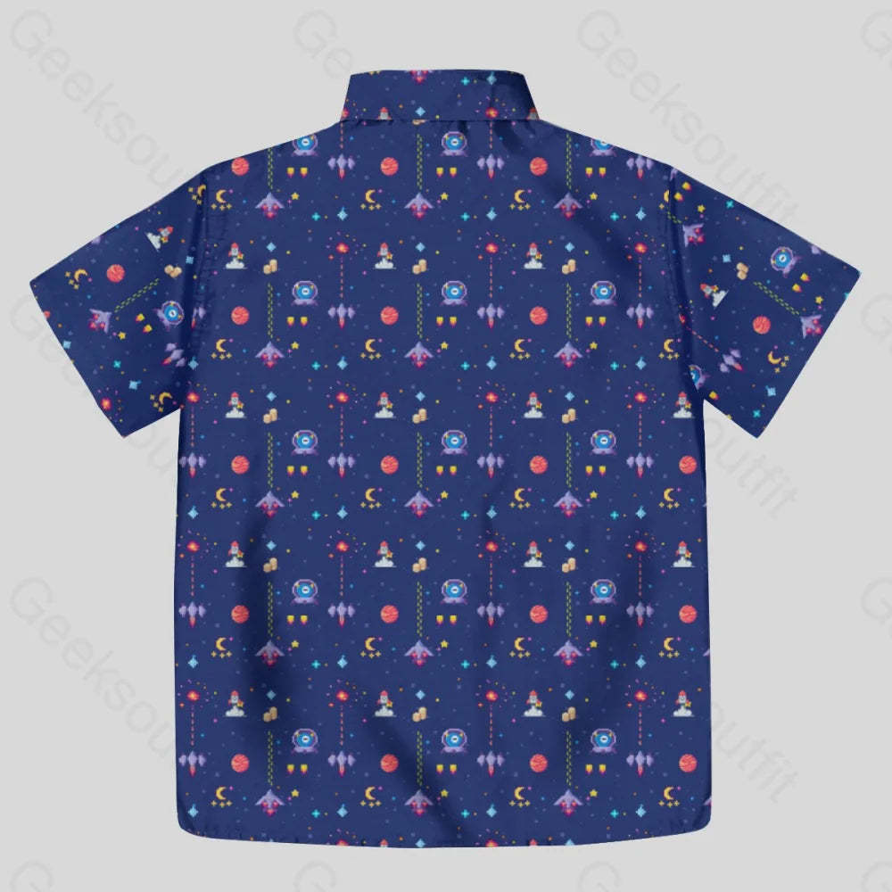 Chemise Hawaïenne à Poche - Jeu Vidéo d'Arcade Style Rétro Espace Bleu
